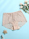 Women Hollow Out Jacquard Breathable Cozy Solid Color Mid Waist Panties - Nude