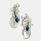 Vintage Phoenix Tail Moonstone Stud Earrings Geometric Metal Rhinestone Earrings - Silver