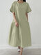 Leisure Solid Ruched Short Sleeve Round Neck Maxi Dress - Light Green