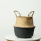 Household Foldable Natural Seagrass Woven Storage Pot Garden Flower Vase Hanging Basket With Handle - Black