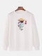 Mens Cartoon Cute Astronaut Print Loose Casual Pullover Sweatshirt - White