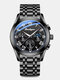 8 Colors Leather Stainless Steel Men Vintage Watch Decorated Luminous Pointer Calendar Quartz Watch - Black Case Black Dial Stainless 