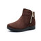 Women Casual Suede Warm Lining Zipper Flat Ankle Boots - Brown