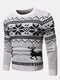 Mens Christmas Pattern Round Neck Slim Fit Casual Knitted Sweater - White