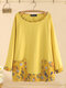 Blusa de algodón con estampado floral y bolsillos de patchwork Plus Talla vendimia - Amarillo