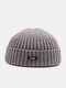 Unisex Knitted Solid Color Letter Label Dome All-match Brimless Beanie Landlord Cap Skull Cap - Light Gray