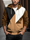 Mens Color Block Patchwork Zip Front Drawstring Hooded Jacket - Brown