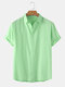Mens Solid 6 Color Breathable Turn-Down Collar Casual Shirt - Green