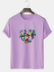 Mens Letter Colorful Heart Graphic Print Cotton Short Sleeve T-Shirts - Purple