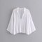 Season New Solid Color Pleated Temperament Light V-neck Edging Top Fashion Irregular Long-sleeved Blouse - White