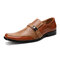 Men Stylish Color Blocking Square Toe Slip On Business Formal Dress Shoes - Khaki