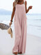 Solid Pocket Sleeveless Square Collar Wide Leg Jumpsuit - Pink
