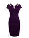Vintage Solid Color Hollow Slim Round Neck Dress - Purple