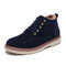 Men Stitching Slip Resistant Warm Lining Casual Leather Boots - Blue
