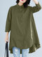Solid Button High-Low Hem Lapel Loose Casual Shirt - Army Green