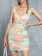 Tie-dye Strap Backless Knotted Sleeveless Mini Sexy Dress For Women - Orange