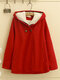 Thick Solid Color Hooded Long Sleeve Cape Coat - Red