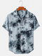 Mens Cotton Tie-Dye Print Breathable Light Short Sleeve Shirts - Blue