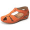 LOSTISY Women Wedges Flower Splicing Casual Comfort Adjustable Sandals - Orange
