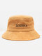 Unisex Corduroy Letter Embroidered Contrast Color Label Outdoor Fashion Warmth Bucket Hat - Camel
