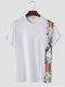 Mens Abstract Print Patchwork Button Pocket Short Sleeve T-Shirts - White