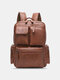 Men Brown Vintage PU Leather 14 Inch Laptop Bag Multi-pocket Backpack - Yellow