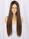 6 Colors Long Straight Front Lace Wig Soft Chemical Fiber Middle Part Full Head Cover Wig - #05