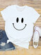 Casual Cartoon Smile Printed Short Sleeve O-neck T-Shirt For Women - White