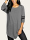 Striped Long Sleeve O-neck Casual Plus Size Blouse - Grey