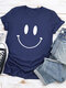 Casual Cartoon Smile Printed Short Sleeve O-neck T-Shirt For Women - Navy Blue