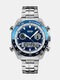Alloy Business Large Dial Steel Belt Waterproof Electronic Luminous Dual Time Display Watch - Blue