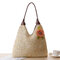 Women Straw Beach Bag Pastoral Flower Shoulder Bag Solid Tote Bag - Beige 1
