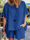 Solid Pocket Dolman Sleeve Two Pieces Suit - Blue
