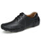 Men Hand Stitching Leather Non Slip Soft Sole Large Size Casual Driving Shoes - Black