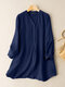 Solid Loose Pocket Button Front Long Sleeve Blouse - Navy