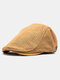 Men Cotton Linen Regular Patchwork Striped Stitches Sunshade Casual Forward Hat Newsboy Hat Beret Flat Cap - Khaki