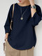 Solid Crew Neck 3/4 Sleeve Casual Blouse For Women - Navy