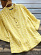 Allover Floral Print Button Short Sleeve Casual Blouse - Yellow