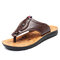 Men Cowhide Leather Silp On Flip Flop Outdoor Beach Slippers - Brown