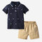 Boy's Dinosaur Print Short Sleeves T-shirts+Pants Casual Clothing Set For 1-8Y - Navy Blue
