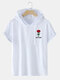 Mens Rose Letter Pattern Short Sleeve Drawstring Hooded T-Shirt - White