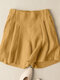 Solid Ruched Pocket Casual Cotton Shorts - Yellow