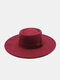 Unisex Woolen Felt Solid Color Bandage Bowknot Decoration Concave Top Fedora Hat - Wine Red