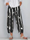 Striped Polka Dot Printed Elastic Waist Pants For Women - Black