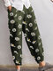 Daisy Floral Print Elastic Waist Casual Pants For Women - Green