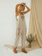 Contrast Color Patchwork Sleeveless Jumpsuit For Women - Khaki