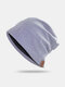 Unisex Cotton Solid Color Striped Musical Note Letter PU Label All-match Breathable Brimless Beanie Hat - Gray