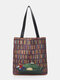 Women Books Sofa Cat Dog Pattern Print Shoulder Bag Handbag Tote - Coffee