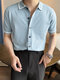 Mens Contrast Trim Lapel Knit Short Sleeve Shirt - Blue