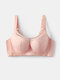 Women Solid Color Lace Underwire Gather Push Up Back Closure Bra - Pink